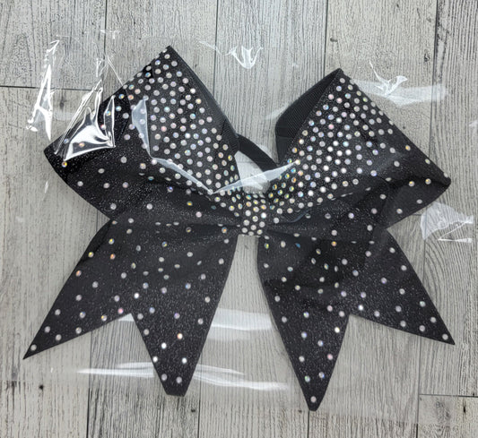 Rainfall Cheer Bow - Black w/crystal ab